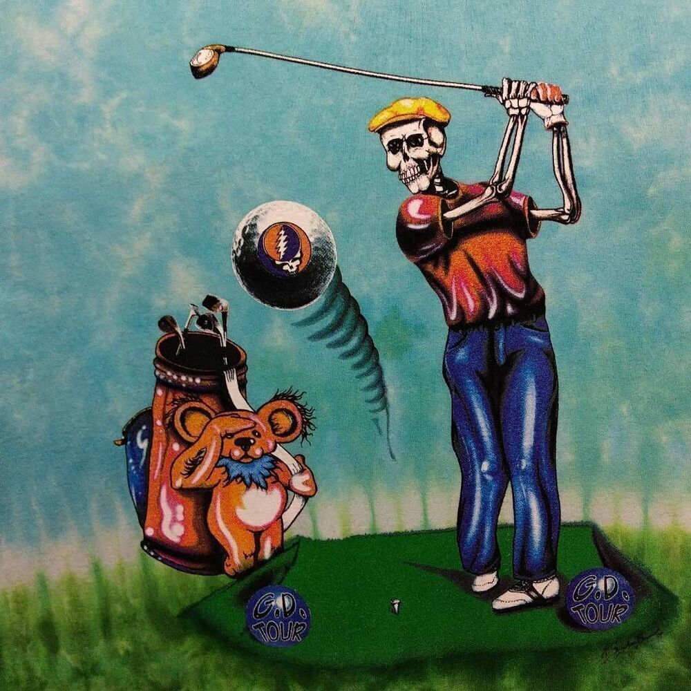 Vintage 1994 Grateful Dead Golfing Skeleton Caddy Bear in Washington DC Tie Dye